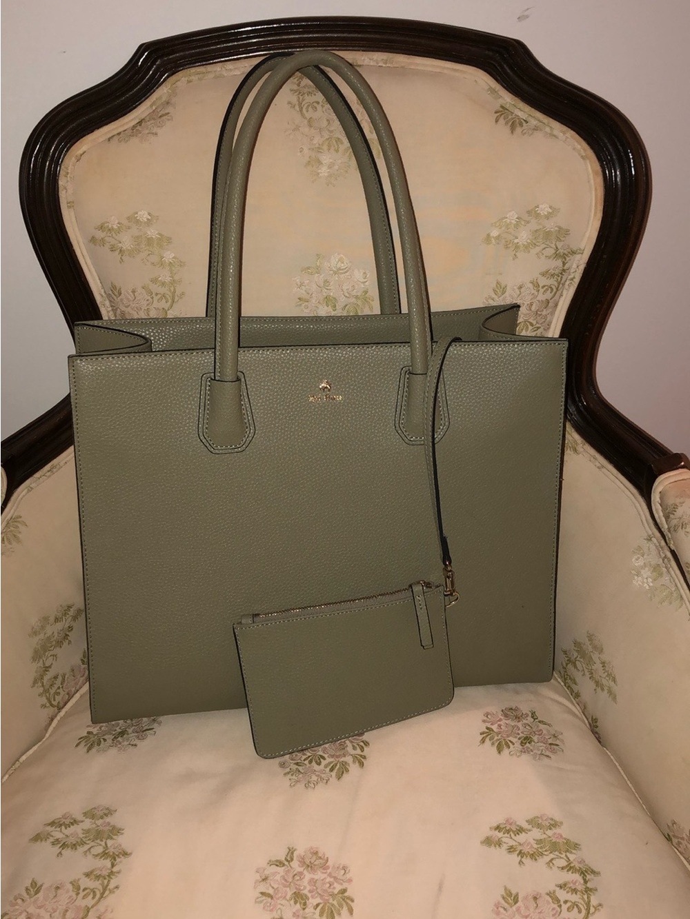Brooks Brothers Olive Green Pebbled Leather Tote with Pouch